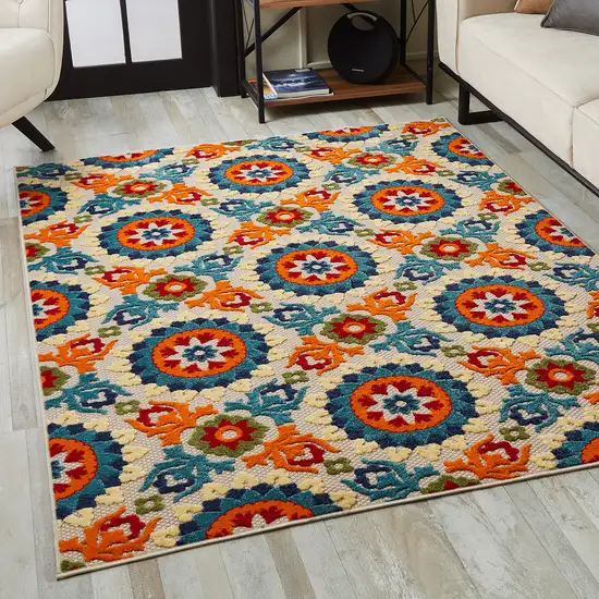 Orange Floral Lattice Indoor Outdoor Area Rug Photo 6