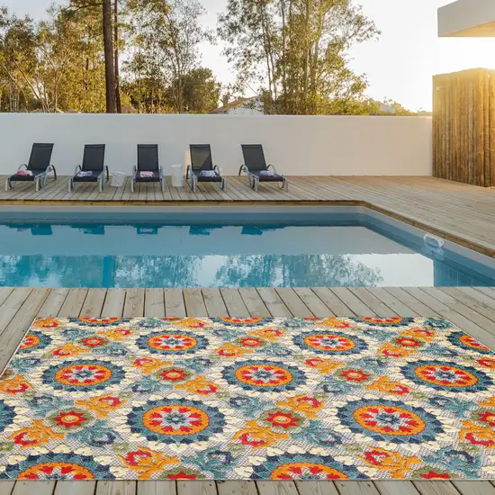 Orange Floral Lattice Indoor Outdoor Area Rug Photo 7