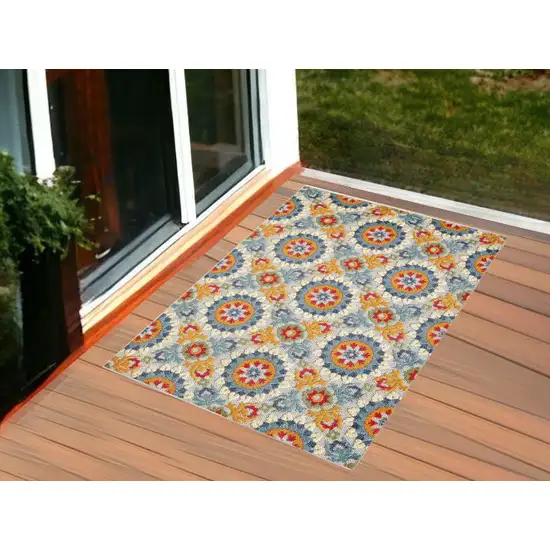 Orange And Ivory Moroccan Stain Resistant Indoor Outdoor Area Rug Photo 1