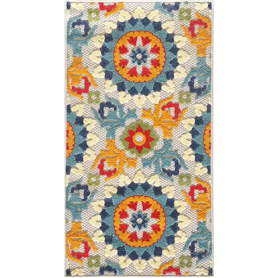 Orange Floral Lattice Indoor Outdoor Area Rug Photo 1