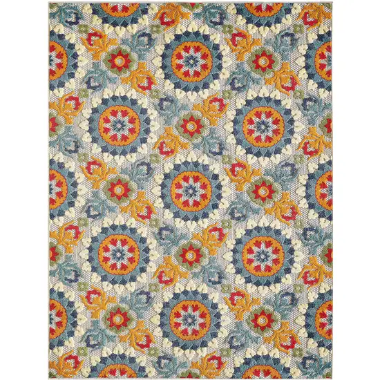 Orange Floral Lattice Indoor Outdoor Area Rug Photo 1