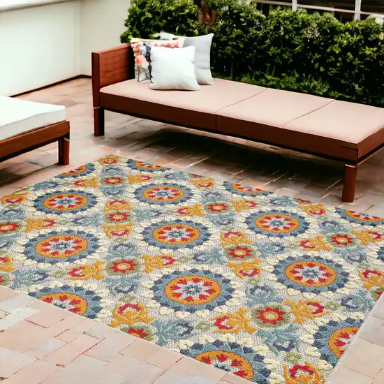 Orange And Ivory Moroccan Stain Resistant Indoor Outdoor Area Rug Photo 1