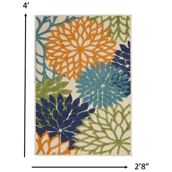 Orange Floral Outdoor Area Rug Photo 5