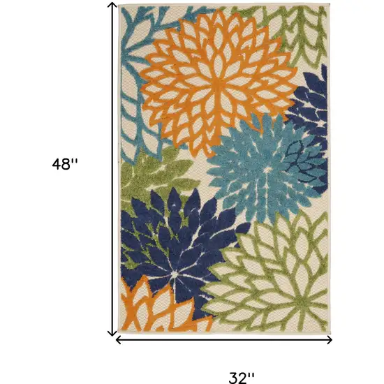 Ivory And Blue Floral Indoor Outdoor Area Rug Photo 9