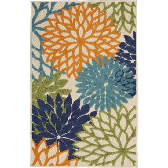 Ivory And Blue Floral Indoor Outdoor Area Rug Photo 1