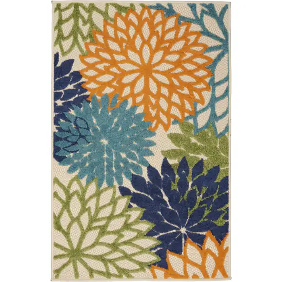 Ivory And Blue Floral Indoor Outdoor Area Rug Photo 6