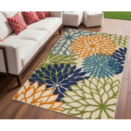 Ivory And Blue Floral Indoor Outdoor Area Rug Photo 1