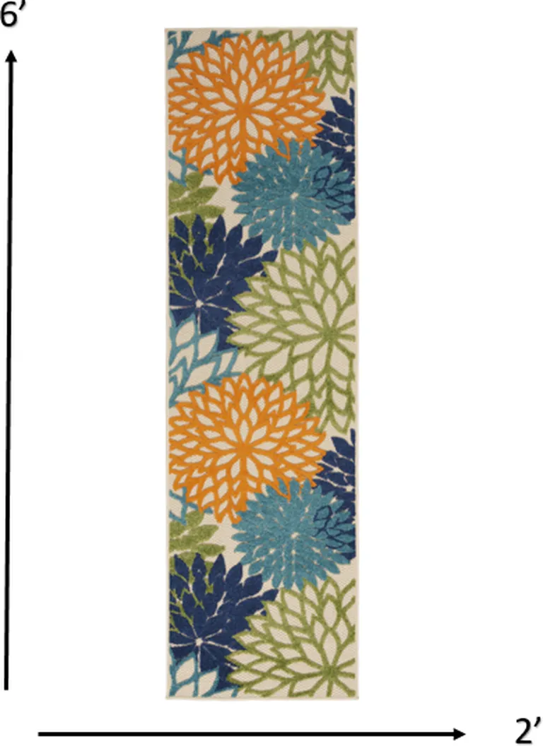 Orange Floral Outdoor Runner Rug Photo 4