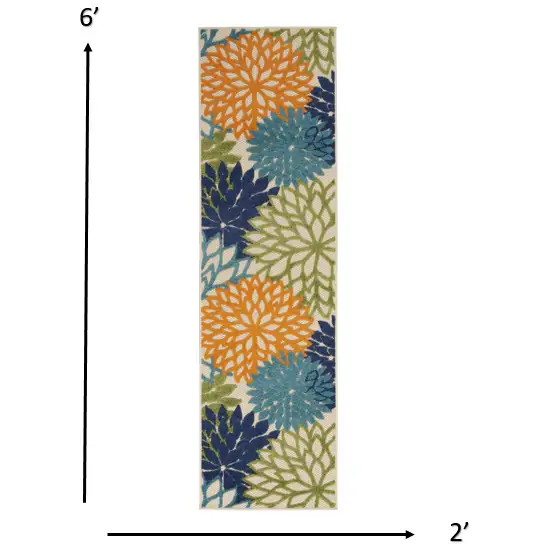 Orange Floral Outdoor Runner Rug Photo 4