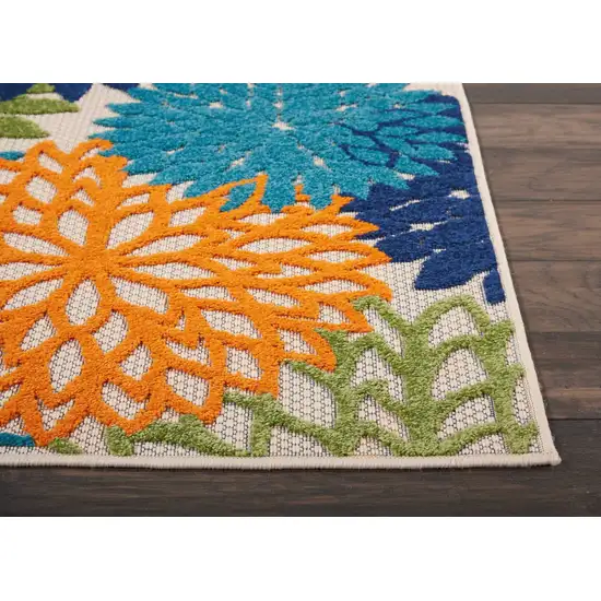 Orange Floral Outdoor Runner Rug Photo 8