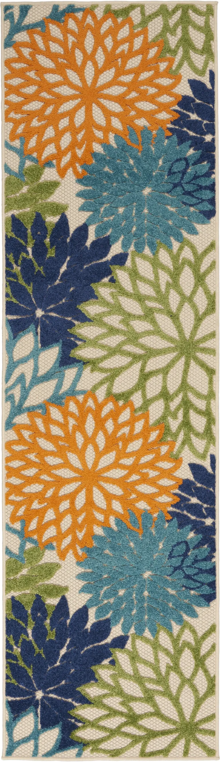 Orange Floral Outdoor Runner Rug Photo 1