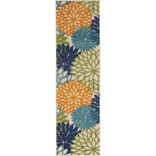 Orange Floral Outdoor Runner Rug Photo 1