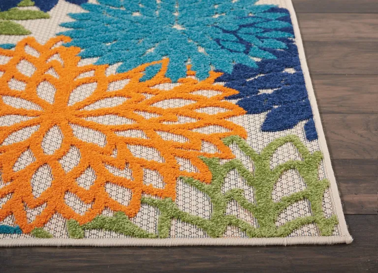 Orange Floral Outdoor Runner Rug Photo 2