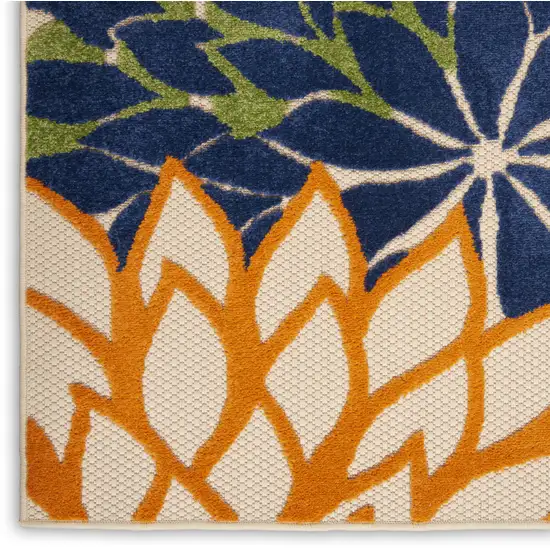 Ivory And Blue Floral Indoor Outdoor Area Rug Photo 2