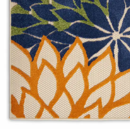 Orange Floral Outdoor Runner Rug Photo 3