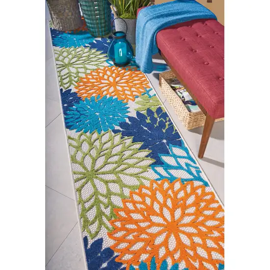 Orange Floral Outdoor Runner Rug Photo 8