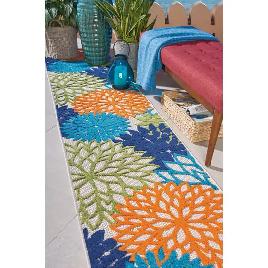 Orange Floral Outdoor Runner Rug Photo 6