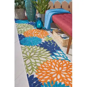 Photo of Orange Floral Outdoor Runner Rug