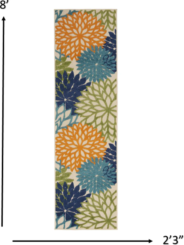 Orange Floral Outdoor Runner Rug Photo 3