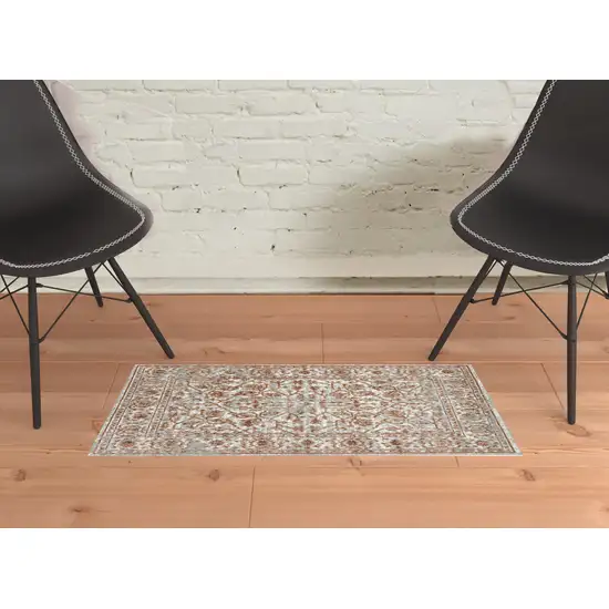 Orange Floral Power Loom Area Rug With Fringe Photo 2