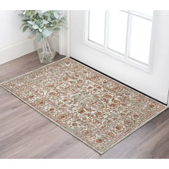 Rust and Gray Floral Power Loom Area Rug Photo 1