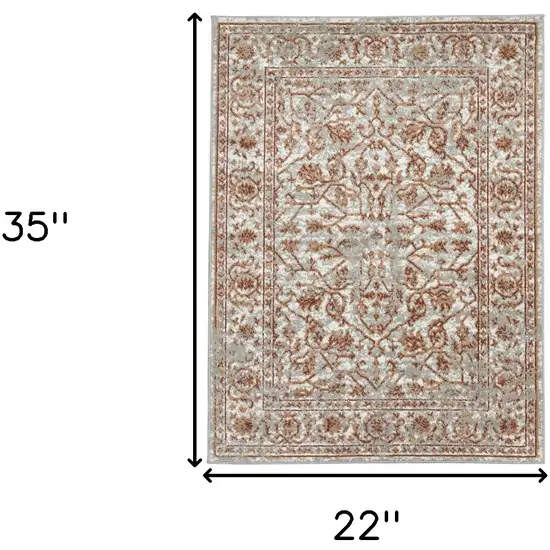 Orange Floral Power Loom Area Rug With Fringe Photo 7