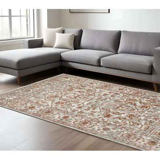 Rust and Gray Floral Power Loom Area Rug Photo 1