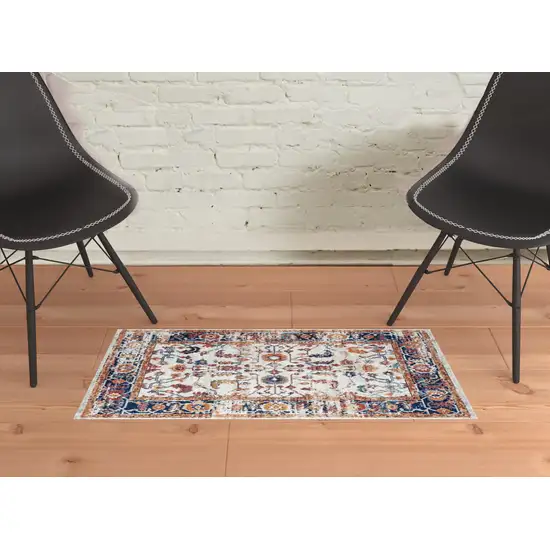 Orange Floral Power Loom Area Rug Photo 3