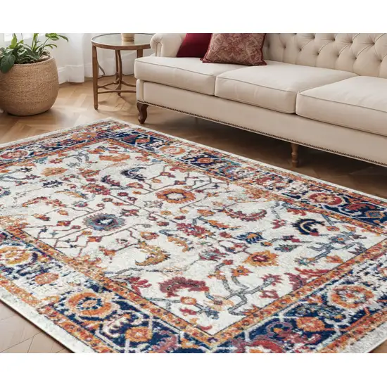 Ivory Navy and Orange Floral Power Loom Area Rug Photo 1