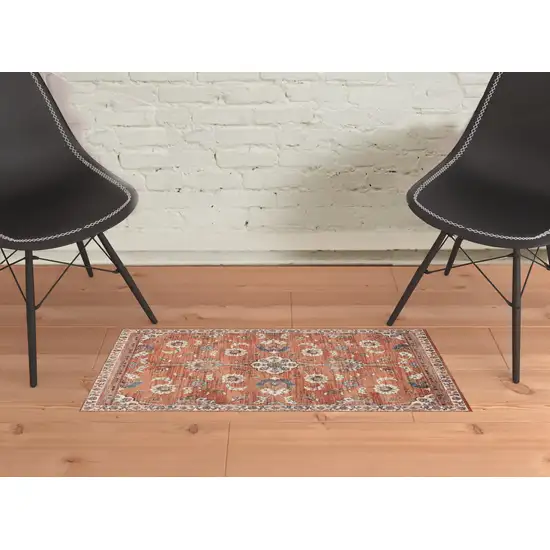 Orange Floral Power Loom Area Rug Photo 2