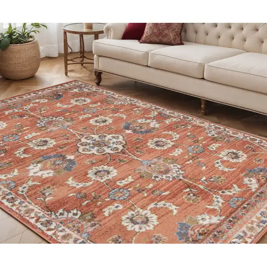 Ivory Blue and Orange Floral Power Loom Area Rug Photo 1