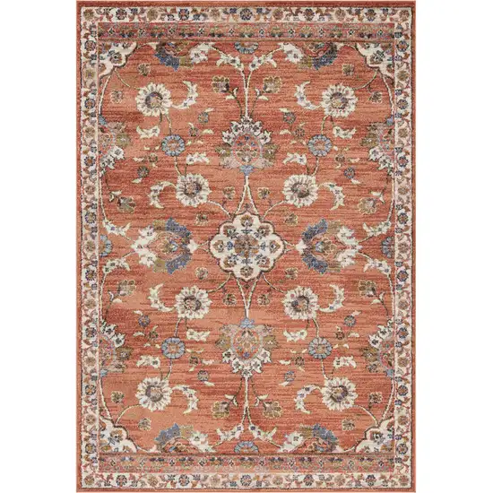 Orange Floral Power Loom Area Rug Photo 1