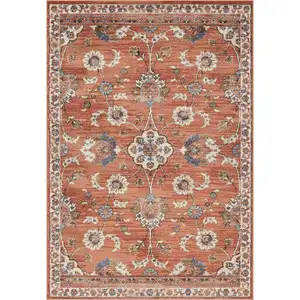 Photo of Orange Floral Power Loom Area Rug