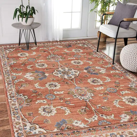 Orange Floral Power Loom Area Rug Photo 7