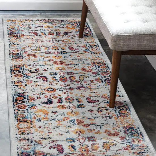 Orange Floral Power Loom Runner Rug Photo 6