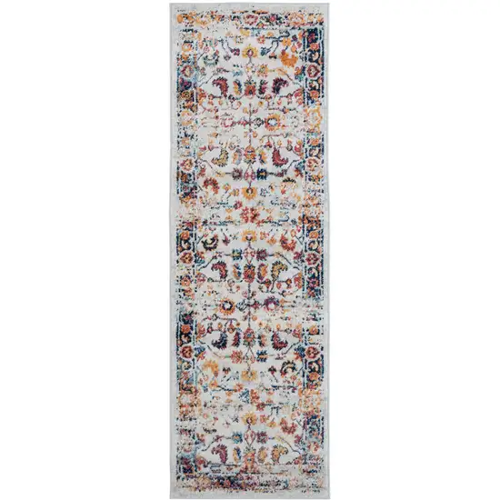 Orange Floral Power Loom Runner Rug Photo 1