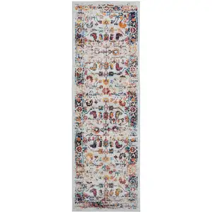 Photo of Orange Floral Power Loom Runner Rug