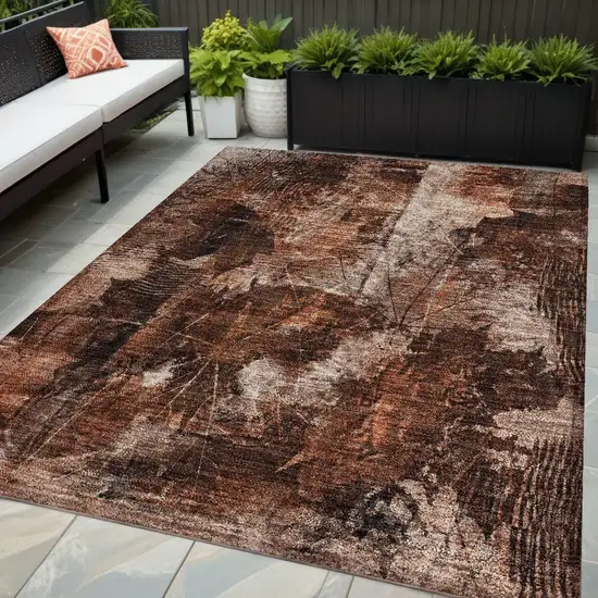 Orange Floral Washable Non Skid Indoor Outdoor Area Rug Photo 1