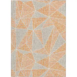 Photo of Orange Gray And Silver Geometric Washable Indoor Outdoor Area Rug