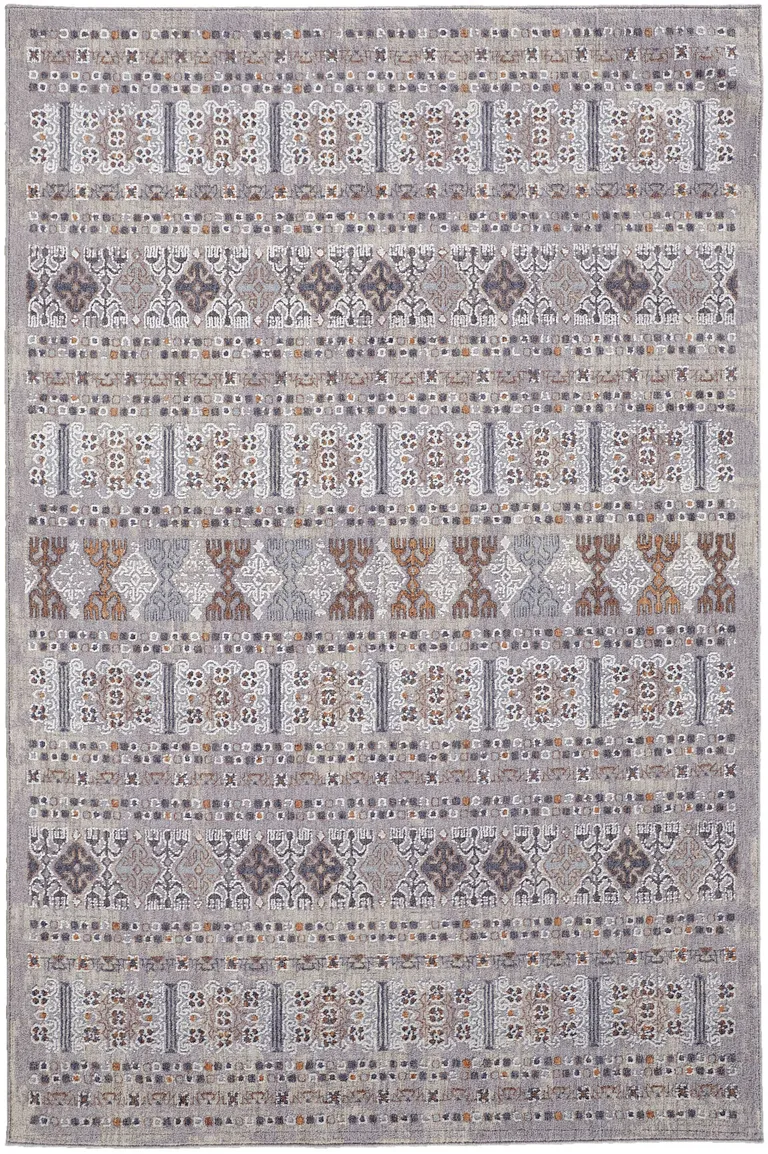 Orange Gray And White Geometric Power Loom Distressed Stain Resistant Area Rug Photo 1