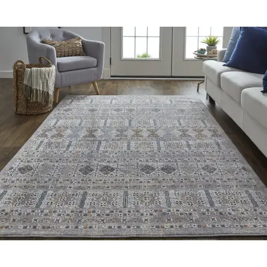 Orange Gray And White Geometric Power Loom Distressed Stain Resistant Area Rug Photo 8