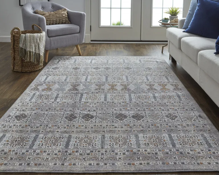 Orange Gray And White Geometric Power Loom Distressed Stain Resistant Area Rug Photo 4