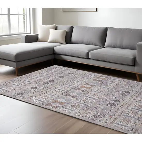 Gray and White Geometric Power Loom Distressed Area Rug Photo 1