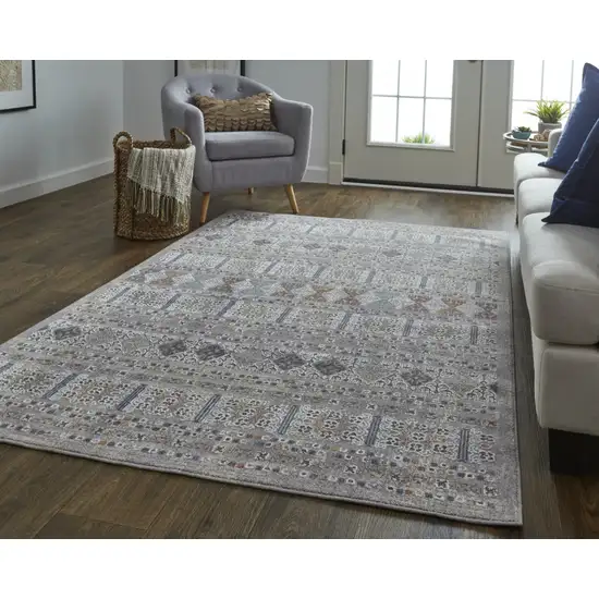 Orange Gray And White Geometric Power Loom Distressed Stain Resistant Area Rug Photo 9