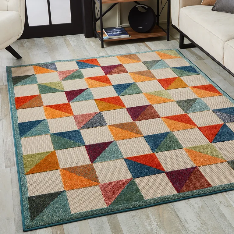 Orange Gray Triangle Indoor Outdoor Area Rug Photo 4