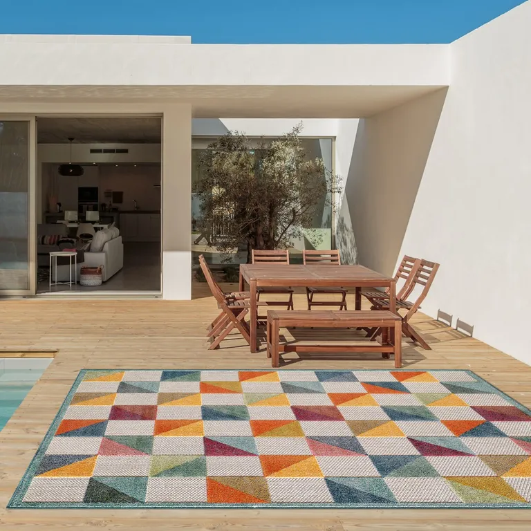 Orange Gray Triangle Indoor Outdoor Area Rug Photo 5