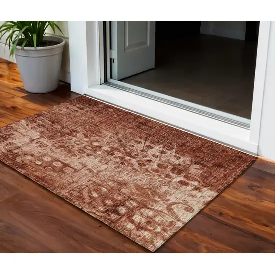 Orange Ikat Washable Non Skid Indoor Outdoor Area Rug Photo 1