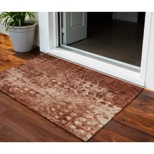 Photo of Orange Ikat Washable Non Skid Indoor Outdoor Area Rug