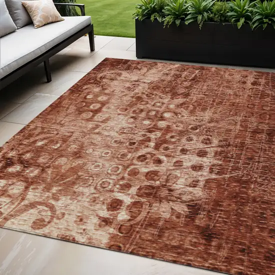 Orange Ikat Washable Non Skid Indoor Outdoor Area Rug Photo 1