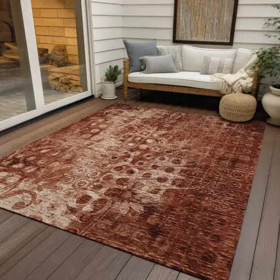 Orange Ikat Washable Indoor Outdoor Area Rug Photo 7